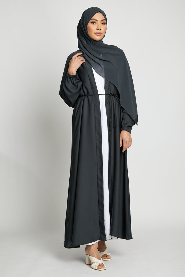 Open Abaya with Elasticated Cuffs - Deep Pacific