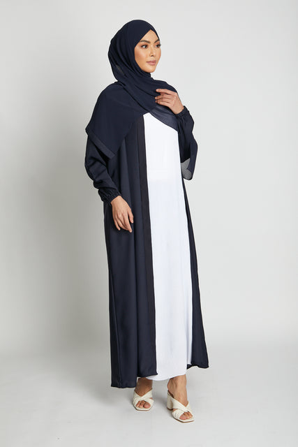Open Abaya with Elasticated Cuffs - Deep Navy