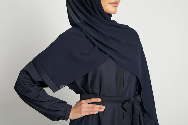 Open Abaya with Elasticated Cuffs - Deep Navy