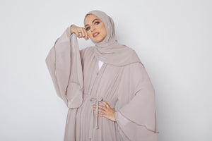 French Beige Layered Open Abaya