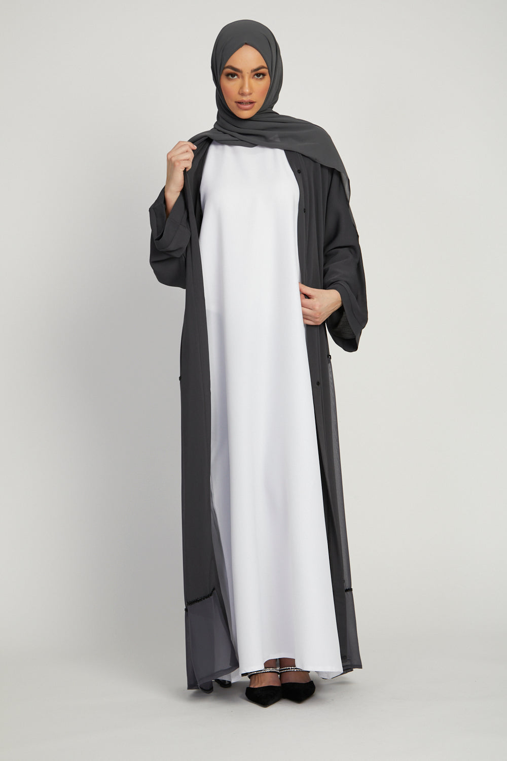White Abaya Slip Dress Long-Sleeved Crepe Inner Slip Dress