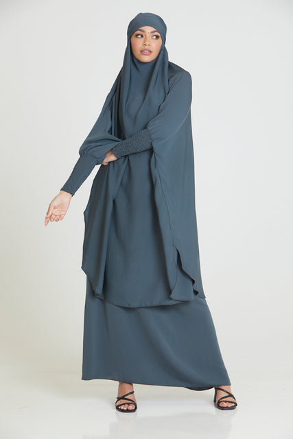 Premium Two Piece Jilbab/ Prayer Set - Charcoal Blue