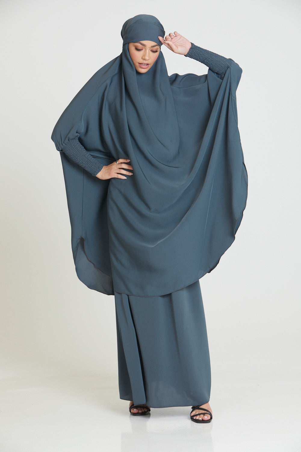 Premium Two Piece Jilbab/ Prayer Set - Charcoal Blue