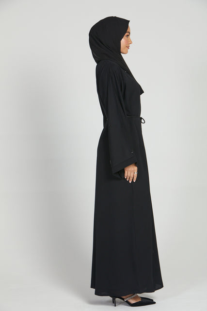 Open Abaya with Black Dainty Floral Embellishments
