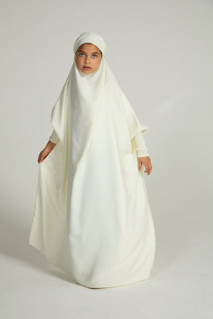 Junior Girls One Piece Full Length Jilbab/ Prayer Abaya - Ivory White