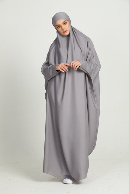 One Piece Full Length Jilbab/ Prayer Abaya - Zipped Cuff - Silver Haze