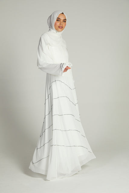 Royal Ice White Embellished Open Abaya