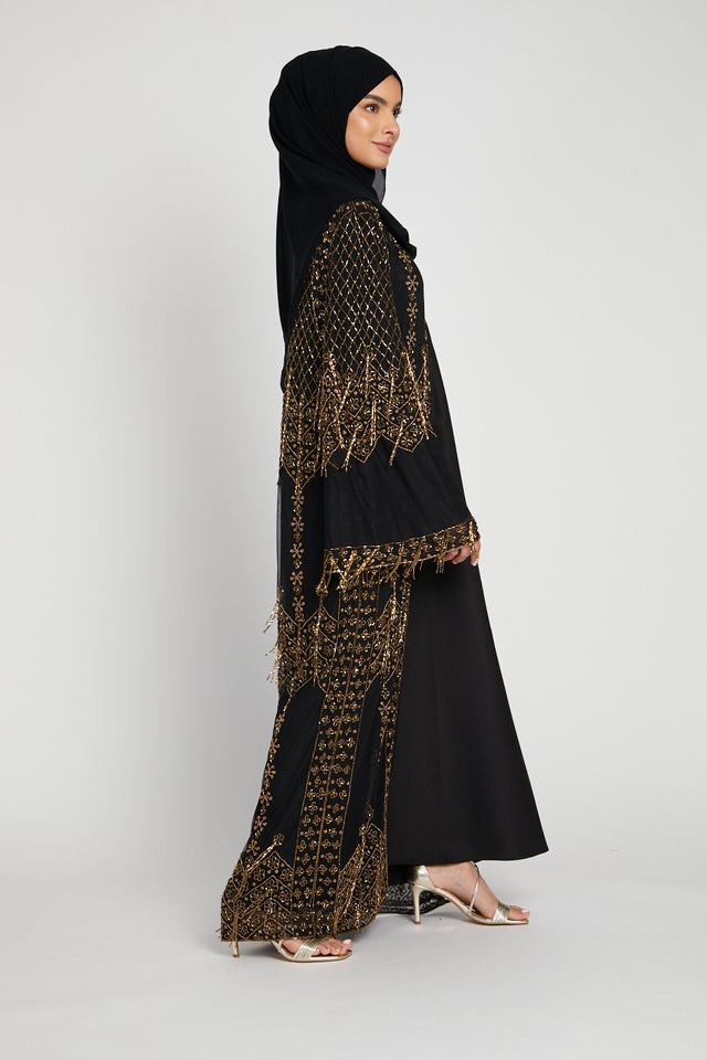 Luxury Rich Golden Glimmer Embellished Open Abaya