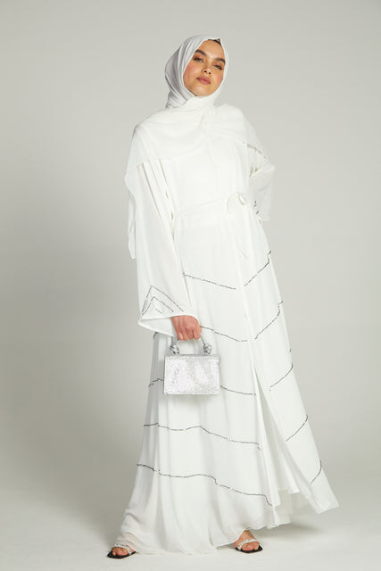 Royal Ice White Embellished Open Abaya