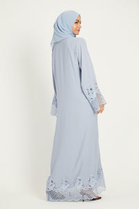 Luxury Closed Abaya with Dainty Lace Detailing - Powder Blue