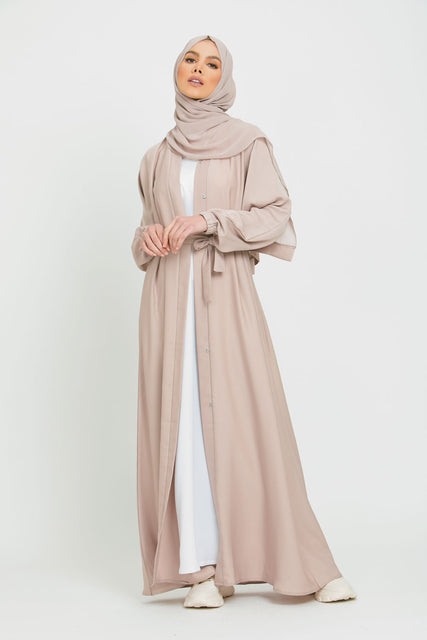 Open Abaya with Elasticated Cuffs - Natural