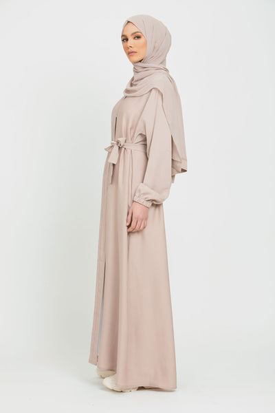 Open Abaya with Elasticated Cuffs - Natural – AbayaButh