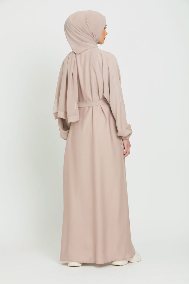 Open Abaya with Elasticated Cuffs - Natural