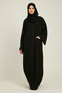 Premium Semi Closed Abaya with Zip and Pocket - Black