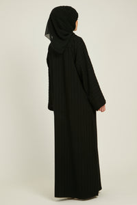 Premium Semi Closed Abaya with Zip and Pocket - Black