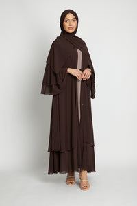 Mahogany Embellished Layered Open Abaya