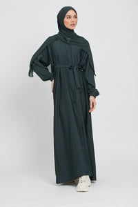 Open Abaya with Elasticated Cuffs - Forest Green