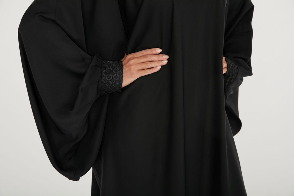 Black Batwing Abaya with Cuff Detailing