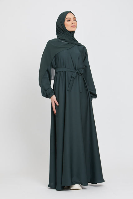 Plain Abaya with Elasticated Cuffs - Forest Green