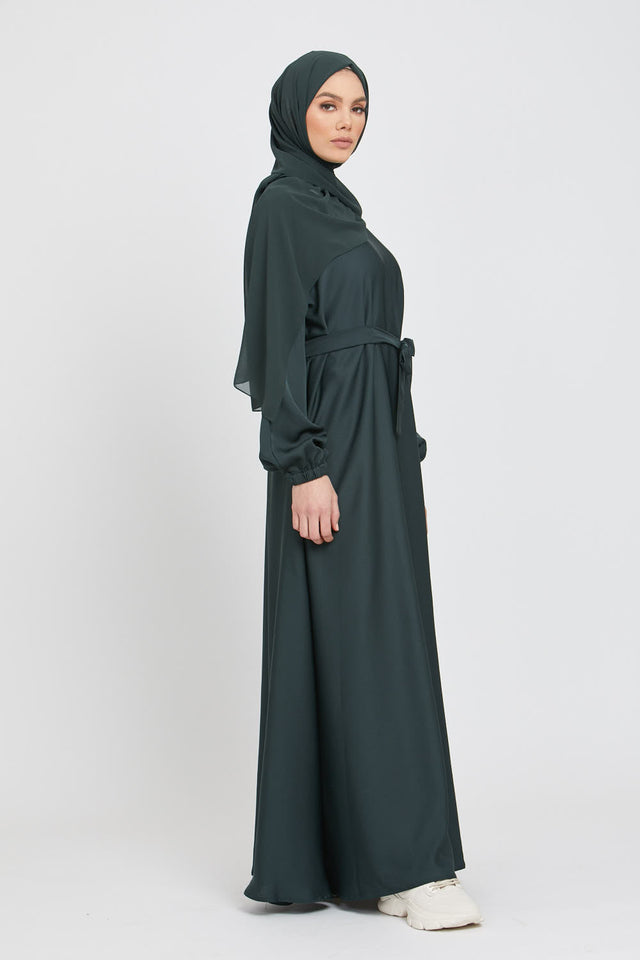 Plain Abaya with Elasticated Cuffs - Forest Green
