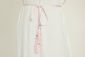 Baby Pink Slim Plaited Rope Tassel Belt