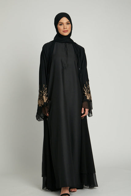 Black Inner Slip Dress with Front Zip - LONG SLEEVE
