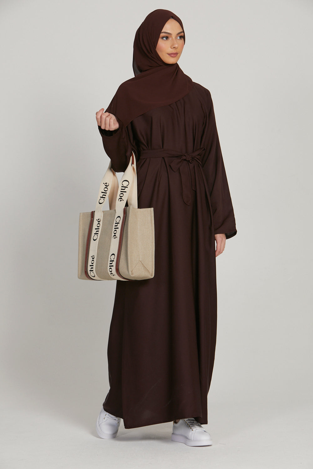brown abaya dress Elegant Satin Abaya with Rhinestone Cape