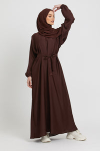 Plain Abaya with Elasticated Cuffs - Mahogany
