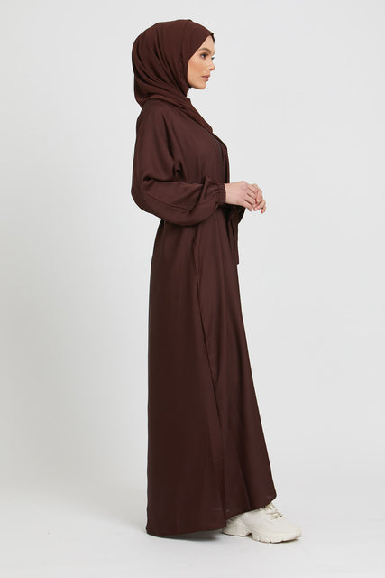 Plain Abaya with Elasticated Cuffs - Mahogany