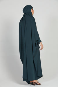 Premium One Piece Full Length Jilbab/ Prayer Abaya - Tie Up Cuff - Deep Forest Green