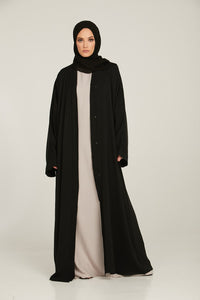 Classic Black Open Abaya - Wide Sleeves