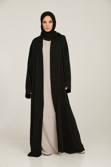 Classic Black Open Abaya - Slim Sleeve