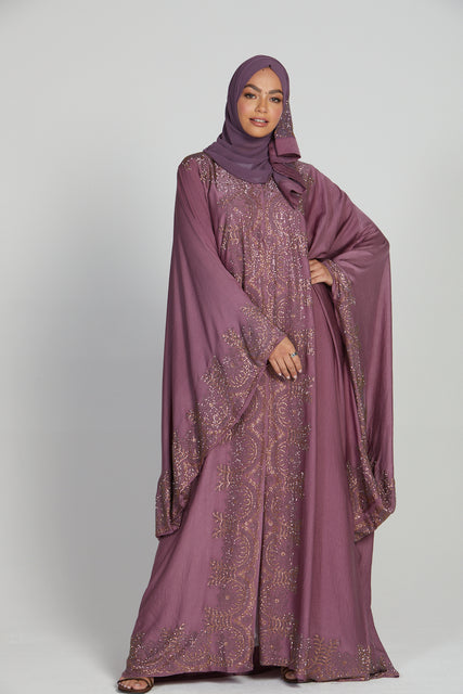 Luxury Purple Mauve Embellished Open Farasha