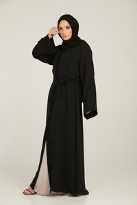 Classic Black Open Abaya - Wide Sleeves