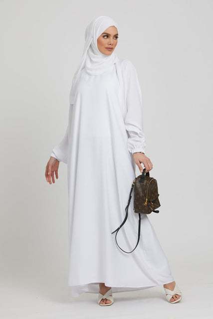 Plain Abaya with Elasticated Cuffs - White