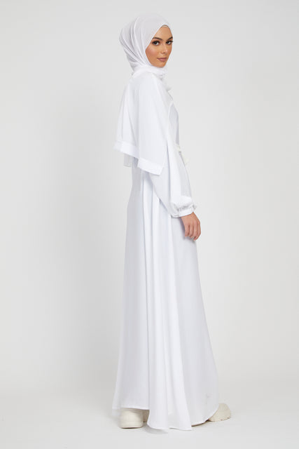 Umbrella Cut Closed Abaya with Elasticated Cuffs - White