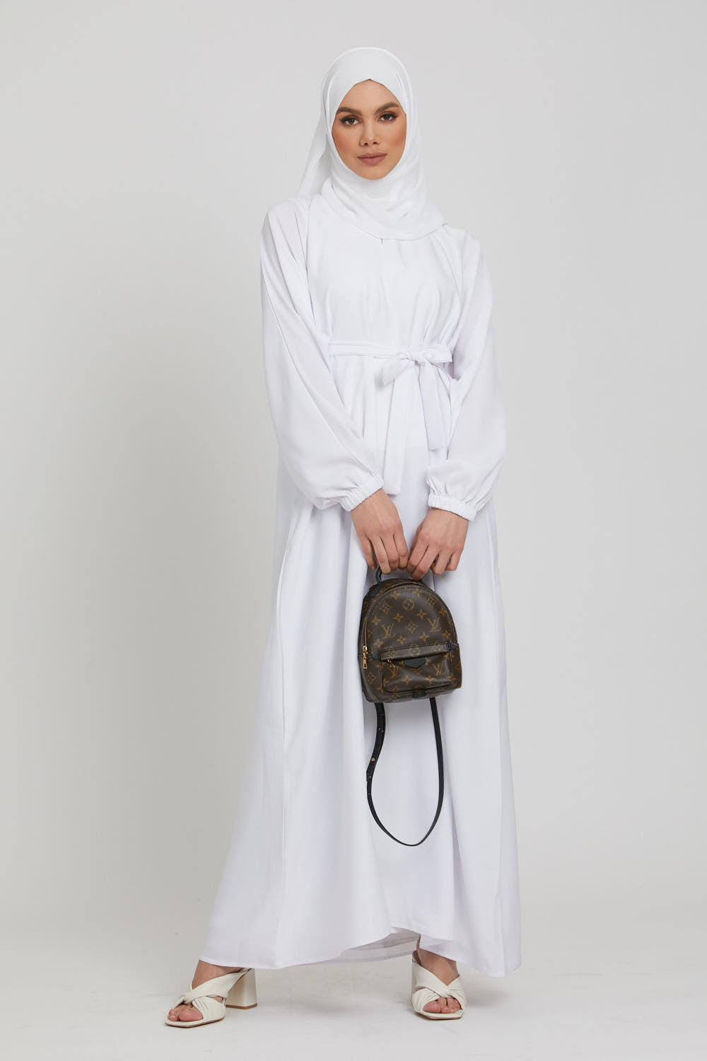 Plain Abaya with Elasticated Cuffs - White