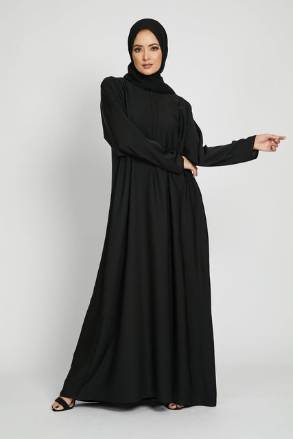 Plain Black Abaya with Front Zip