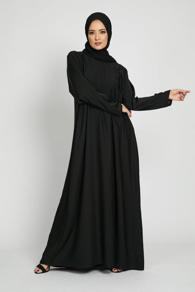 Women front placket Flare Bottom Basic Abaya Black