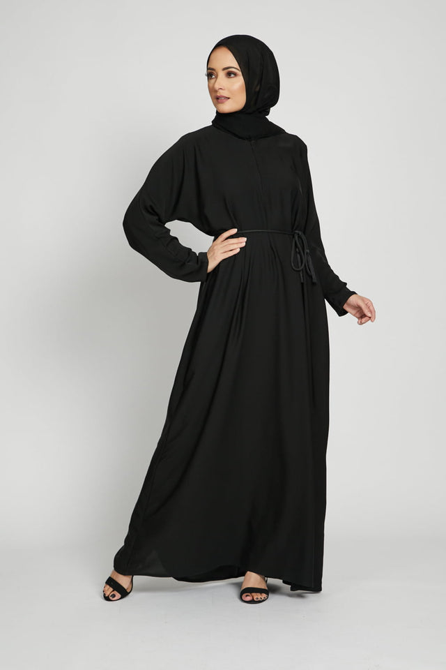 Plain Black Abaya with Front Zip