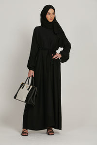 Premium Textured Closed Abaya with Pleated Cuffs - Black