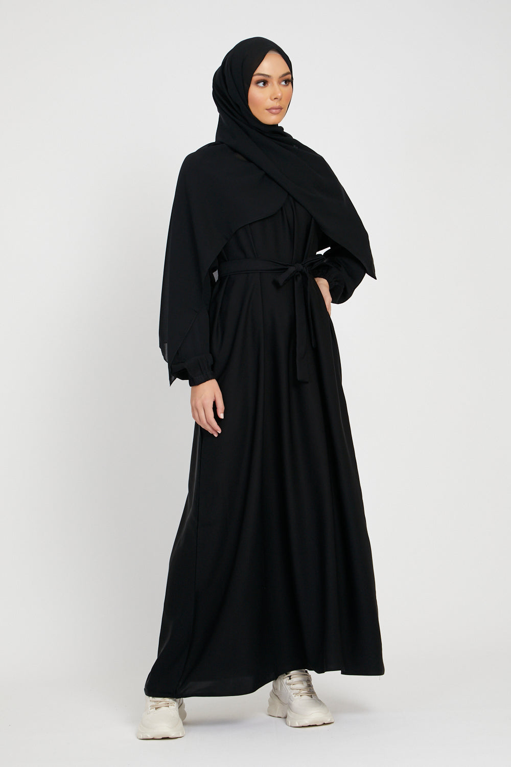 Plain Abaya with Elasticated Cuffs - Black