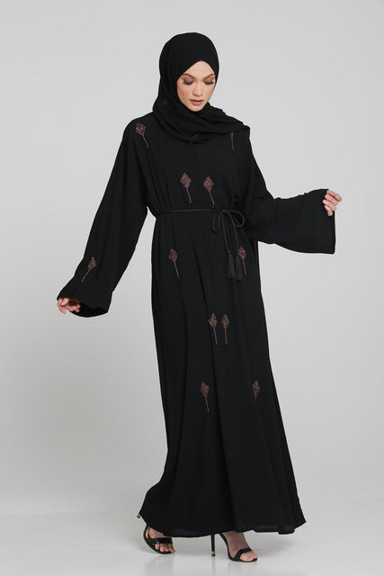 Premium Regal Black Embellished Closed Abaya