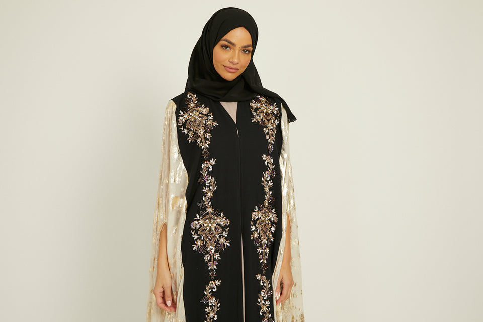 Luxury Black and Nude Marble Embellished Cape
