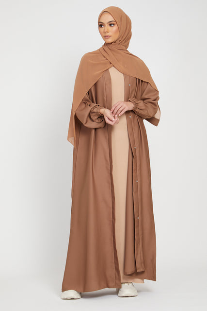 Open Abaya with Elasticated Cuffs - Caramel