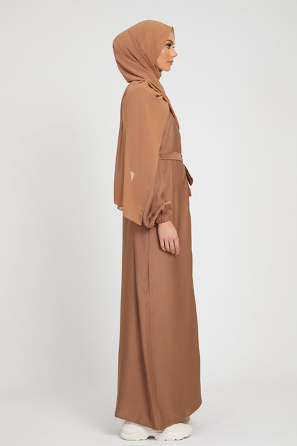 Open Abaya with Elasticated Cuffs - Caramel