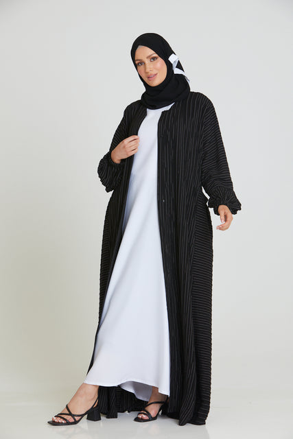 Premium Striped Open Abaya with Pockets