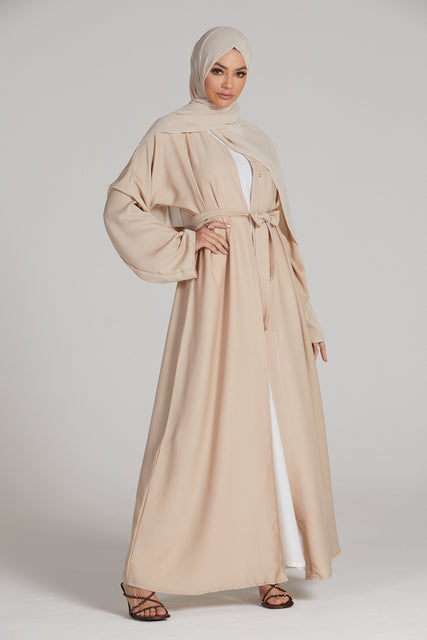 Premium Textured Open Abaya - Nude