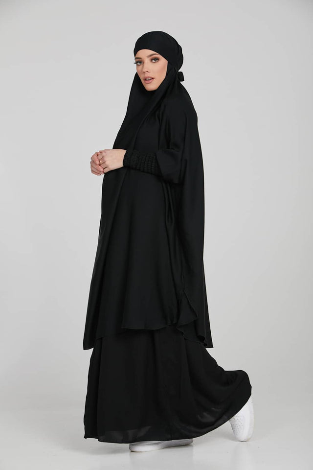 Two Piece Jilbab/ Prayer Set With Pockets - Black