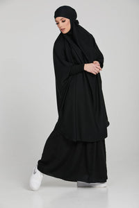 Two Piece Jilbab/ Prayer Set With Pockets - Black